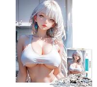 1000 Pieces Puzzles for Adults Anime Girl in White Tank Top Brain Intelligence Challenge Addictive Toys Fun Games Family Activities Secret Santa Gifts (Size 38x26cm)