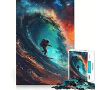 1000 Pieces Puzzles for Adults Astronaut Cosmic Surfing Neat Cut Decor Cognitive Teaser Toy Free Time Play Birthday Art Gift (50x75cm)
