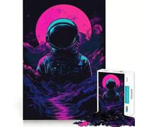 1000 Pieces Puzzles for Adults Astronaut in Space Lunar Voyager︰ Neon Dreams Neat Cut Decor Cognitive Teaser Toy Free Time Play Birthday Art Gift (50x75cm)