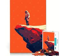 1000 Pieces Puzzles for Adults Astronaut on Martian Cliff Minimalist Art Illustration Flawless Fit Art Brain Challenge Fun Rest Time Play Birthday Mind Gift (50x75cm)