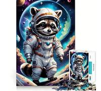 1000 Pieces Puzzles for Adults Astronaut Raccoon Space Neat Cut Decor Cognitive Teaser Toy Free Time Play Birthday Art Gift (38x26cm)