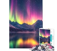 1000 Pieces Puzzles for Adults Aurora Borealis over Mountain Lake for Educational Game Challenge Toy Hands-on Game Home Art Decor Secret Santa Gifts (Size 50x75cm)