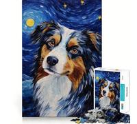 1000 Pieces Puzzles for Adults Australian Shepherd Night Flawless Fit Art Brain Challenge Fun Rest Time Play Birthday Mind Gift (38x52cm)