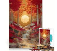 1000 Pieces Puzzles for Adults Autumn Forest Waterfall Gold Moon Kintsugi Neat Cut Decor Cognitive Teaser Toy Free Time Play Birthday Art Gift (38x26cm)