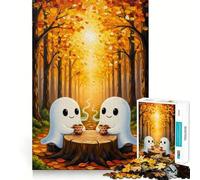 1000 Pieces Puzzles for Adults Autumn Ghosts Coffee Break Neat Cut Decor Cognitive Teaser Toy Free Time Play Birthday Art Gift (38x52cm)