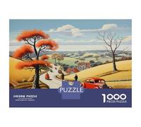 1000 Pieces Puzzles for Adults Autumn Road with Red Car Jigsaws for Adults Relax Games Enhance Memory Unique Gifts for Birthday And Christmas 52x38cm/1000pcs