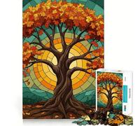 1000 Pieces Puzzles for Adults Autumn Tree Stained Glass Style Illustration Flawless Fit Art Brain Challenge Fun Rest Time Play Birthday Mind Gift (50x75cm)