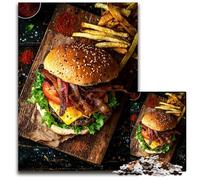 1000 Pieces Puzzles for Adults Bacon Cheeseburger with Fries Impossible Jigsaw Puzzles for Adults for Home Decor Ideal Christmas & New Year Gift for Teenagers 1000 PCS(75x50cm)