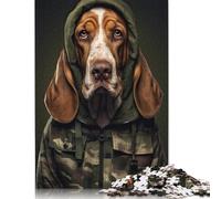 1000 Pieces Puzzles for Adults Basset Hound Camo Jacket Jigsaw Puzzles for Adults And Wooden Puzzles Home Decoration 1000pcs (75x50cm)