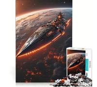 1000 Pieces Puzzles for Adults Battlecruiser Descent A Futuristic Spaceship over Burning Planet, DIY Toys, Parent-child Interaction, Artists' Collection, Fine Arts 38x26cm