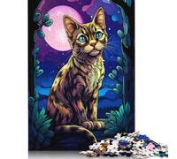 1000 Pieces Puzzles for Adults Bengal Cat Night Square Puzzle for Adults & Wooden Puzzles Home Decor 1000pcs (75x50cm)
