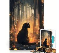 1000 Pieces Puzzles for Adults Black Cat in Magical Forest Tight Cut Fun, Logic Thinking Play, Leisure Fun Time, Xmas Scene Art (50x75cm)