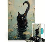 1000 Pieces Puzzles for Adults Black Cat in The Pond Tight Cut Fun, Logic Thinking Play, Leisure Fun Time, Xmas Scene Art (50x75cm)