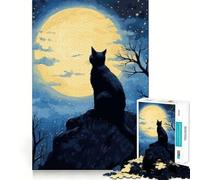 1000 Pieces Puzzles for Adults Black Cat Moon Tight Cut Fun, Logic Thinking Play, Leisure Fun Time, Xmas Scene Art (38x52cm)