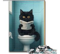 1000 Pieces Puzzles for Adults Black Cat on Toilet 1000Pc Adults Jigsaw Puzzle for Birthdays, Holidays, And Special Occasions (Size 50x75cm)