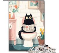 1000 Pieces Puzzles for Adults Black Cat Sitting on The Toilet Jigsaw Puzzle Made of Wood Ideal Holiday Or Birthday Gift, Party Game Toy size 50X75CM