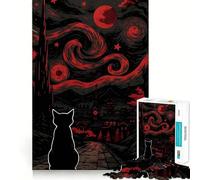 1000 Pieces Puzzles for Adults Black Cat Stargazing Japanese Landscape Art Perfect Edge Play, Brain Teasing Play, Idle Play Game, Xmas Scene Art (38x26cm)