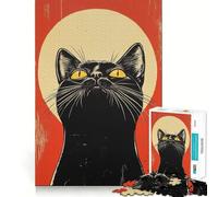 1000 Pieces Puzzles for Adults Black Cat Vintage Portrait Tight Cut Fun, Logic Thinking Play, Leisure Fun Time, Xmas Scene Art (38x26cm)