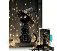 1000 Pieces Puzzles for Adults Black Cat Wearing A Witch Hat Perfect Edge Play, Brain Teasing Play, Idle Play Game, Xmas Scene Art (50x75cm)