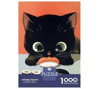 1000 Pieces Puzzles for Adults Black Cat with Sushi Feast Jigsaws for Adults Relax Games Enhance Memory Unique Gifts for Birthday And Christmas 52x38cm/1000pcs