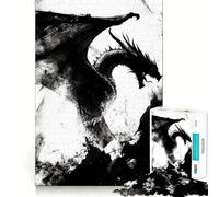 1000 Pieces Puzzles for Adults Black Dragon Artwork Tight Cut Fun, Logic Thinking Play, Leisure Fun Time, Xmas Scene Art (38x26cm)