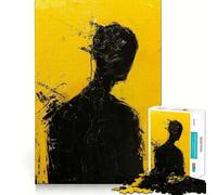 1000 Pieces Puzzles for Adults Black Figure on Yellow Tight Cut Fun, Logic Thinking Play, Leisure Fun Time, Xmas Scene Art (38x52cm)
