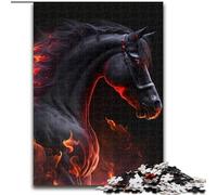 1000 Pieces Puzzles for Adults Black Flame Horse Made of Wood, High-Difficulty Brain Teaser for Teenagers 50x75cm Birthday Party for Men Women