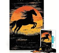 1000 Pieces Puzzles for Adults Black Horse Silhouette Sunset Tight Cut Fun, Logic Thinking Play, Leisure Fun Time, Xmas Scene Art (50x75cm)
