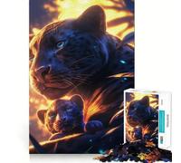 1000 Pieces Puzzles for Adults Black Panther Mother And Cub Tight Cut Fun, Logic Thinking Play, Leisure Fun Time, Xmas Scene Art (50x75cm)