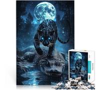 1000 Pieces Puzzles for Adults Black Panther Under Moon Made of cardboard，for and from 14 years and over Home Decoration Birthday Gifts。size：26x38cm/10.24x14.96inch