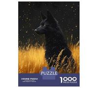 1000 Pieces Puzzles for Adults Black Wolf in Golden Field Puzzles for Adults Toy Wall Decor Wall Decoration Parent-child Interaction 70x50cm/1000pcs