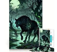 1000 Pieces Puzzles for Adults Black Wolf in Moonlight Tight Cut Fun, Logic Thinking Play, Leisure Fun Time, Xmas Scene Art (38x52cm)
