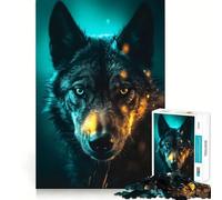 1000 Pieces Puzzles for Adults Black Wolf in Neon Perfect Edge Play, Brain Teasing Play, Idle Play Game, Xmas Scene Art (50x75cm)