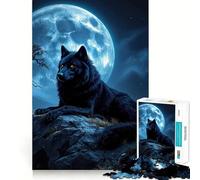 1000 Pieces Puzzles for Adults Black Wolf Under Moonlight Tight Cut Fun, Logic Thinking Play, Leisure Fun Time, Xmas Scene Art (38x52cm)