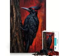 1000 Pieces Puzzles for Adults Black Woodpecker on Tree Painting Tight Cut Fun, Logic Thinking Play, Leisure Fun Time, Xmas Scene Art (38x26cm)