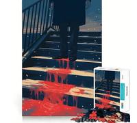 1000 Pieces Puzzles for Adults Blood on The Stairs Tight Cut Fun, Logic Thinking Play, Leisure Fun Time, Xmas Scene Art (38x26cm)
