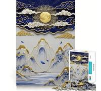 1000 Pieces Puzzles for Adults Blue And Gold Mountain Landscape Perfect Edge Play, Brain Teasing Play, Idle Play Game, Xmas Scene Art (50x75cm)