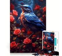 1000 Pieces Puzzles for Adults Blue Bird Red Rose Tight Cut Fun, Logic Thinking Play, Leisure Fun Time, Xmas Scene Art (50x75cm)