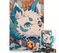 1000 Pieces Puzzles for Adults Blue-Eyed Furry Mural Tight Cut Fun, Logic Thinking Play, Leisure Fun Time, Xmas Scene Art (38x52cm)