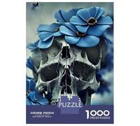 1000 Pieces Puzzles for Adults Blue Flower Skull I Jigsaw Puzzle Hands-on Game Home Decoration Unique Gifts for Birthday And Christmas 38x26cm/1000pcs