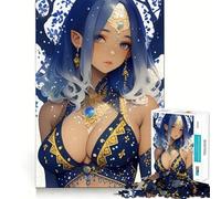 1000 Pieces Puzzles for Adults Blue-Haired Anime Girl Elf Tight Cut Fun, Logic Thinking Play, Leisure Fun Time, Xmas Scene Art (38x52cm)