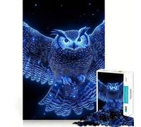 1000 Pieces Puzzles for Adults Blue Owl in Flight Tight Cut Fun, Logic Thinking Play, Leisure Fun Time, Xmas Scene Art (38x26cm)