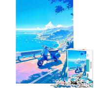 1000 Pieces Puzzles for Adults Blue Scooter by The Sea Brain Teaser Game Toys Educational Games Birthday Gifts Analysis And Logic (Size 75x50cm)