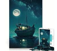 1000 Pieces Puzzles for Adults Boat Moon Night Perfect Edge Play, Brain Teasing Play, Idle Play Game, Xmas Scene Art (38x26cm)