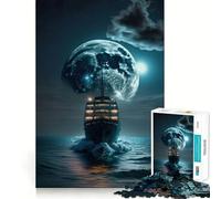 1000 Pieces Puzzles for Adults Boat Moon Night Tight Cut Fun, Logic Thinking Play, Leisure Fun Time, Xmas Scene Art (38x52cm)
