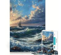 1000 Pieces Puzzles for Adults Boats In Ocean Sunset Tight Cut Fun, Logic Thinking Play, Leisure Fun Time, Xmas Scene Art (38x52cm)