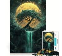 1000 Pieces Puzzles for Adults Bonsai Waterfall Gold Jade Tight Cut Fun, Logic Thinking Play, Leisure Fun Time, Xmas Scene Art (38x52cm)