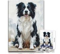 1000 Pieces Puzzles for Adults Border Collie Dog Cozy Soothing Indoor Downtime Advanced Precision Cut Play Toy Size 38x52cm