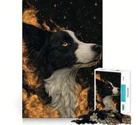 1000 Pieces Puzzles for Adults Border Collie Dog in Space Perfect Edge Play, Brain Teasing Play, Idle Play Game, Xmas Scene Art (50x75cm)