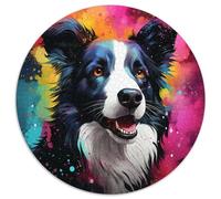 1000 Pieces Puzzles for Adults Border Collie Nebula Paper Round Puzzles Family Bonding Activity,Unique Gift for Holidays & Birthdays 67.5x67.5cm